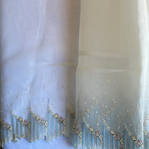 Antique (ca1920s/1930s) organdy hem fabric, sheer w/floral & striped embroidery - Picture 5 of 7